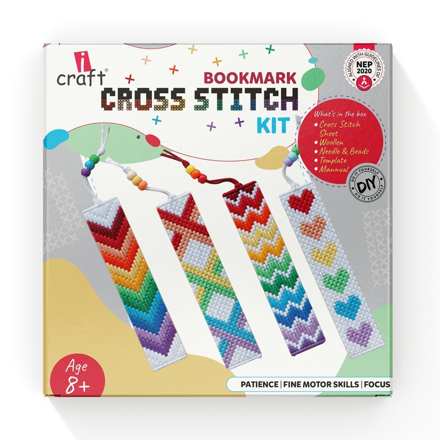 iCraft Kids Cross Stitch Bookmark Kit - Rainbow Craft Set iCraft